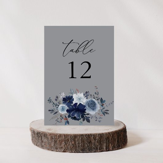 Numéro de la table florale bleu et marine - gris