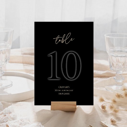 Numéro de table 10 pour 30e anniversaire, noir et