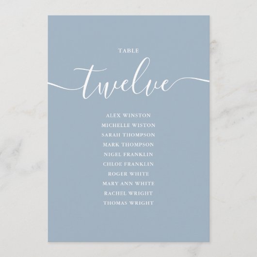 Numéro de table 12 Graphique de placement en écrit (Devant)