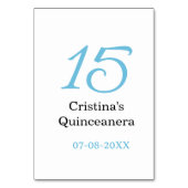 Numéro De Table 15th quinceanera birthday blue black bold letter n (Dos)