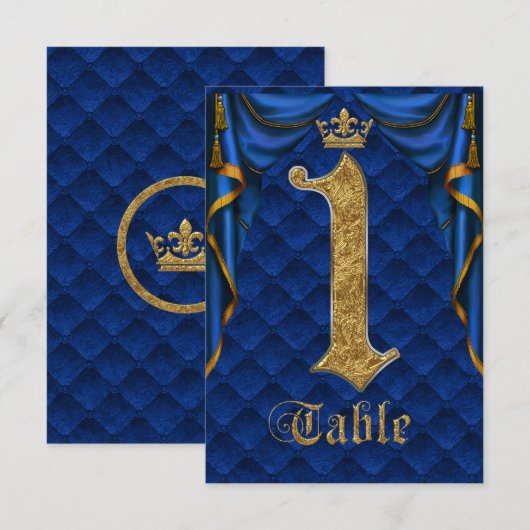 Numéro de Table 1 de Mariage Couronne en Or Bleu R (Devant / Derrière)