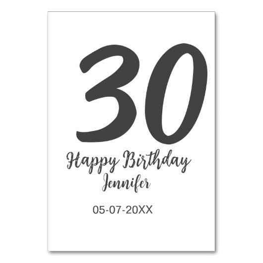 Numéro De Table 30e anniversaire ajouter nom date année noir modèl (Par défaut)