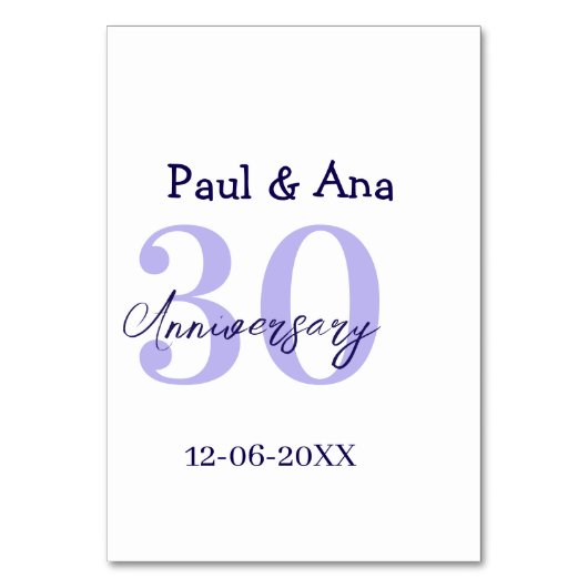 Numéro De Table 30th anniversary purple bold letter name simple re (Par défaut)