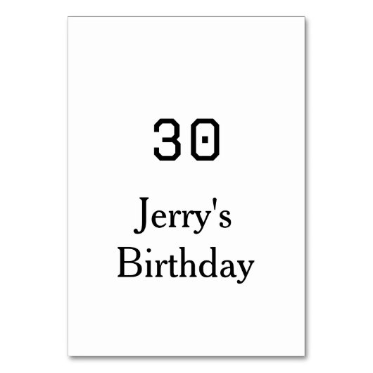 Numéro De Table 30th birthday bold letter name date simple minimal (Par défaut)