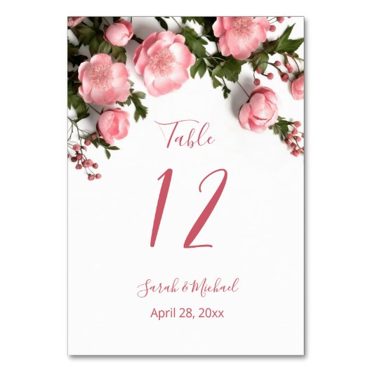 Numéro De Table 3D Roses sauvages blanches Mariage (Par défaut)