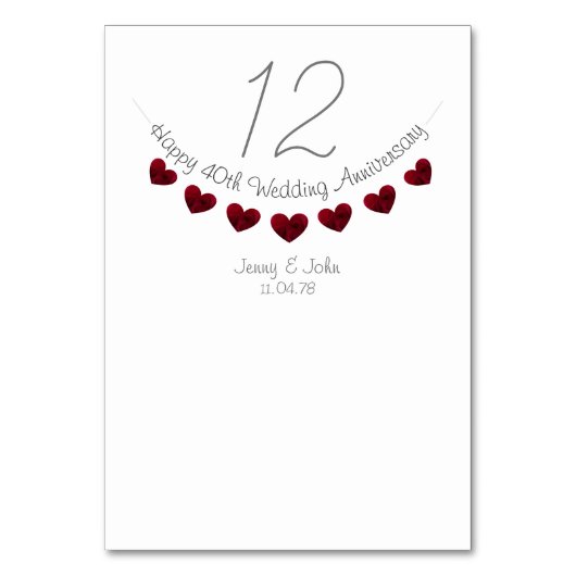 Numéro De Table 40e anniversaire du mariage du coeur de rubis (Par défaut)