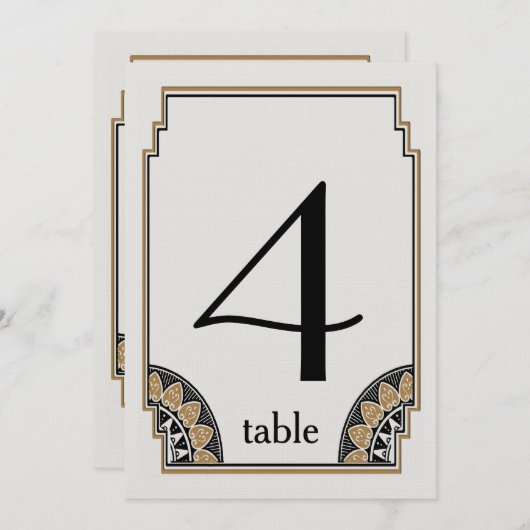 Numéro de table 4 en or Art Déco (Devant / Derrière)
