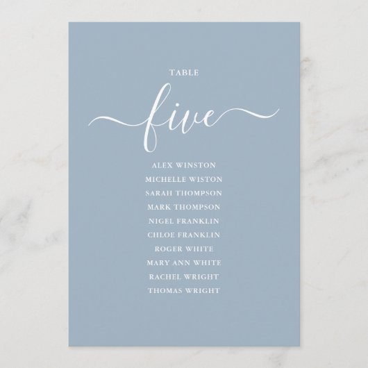 Numéro de table 5 Graphique de placement en écritu (Devant)