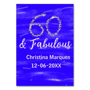 Numéro De Table 60 & fabuleux anniversaire bleu argent ajouter nom