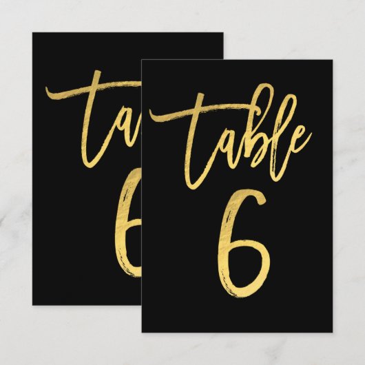 Numéro de table 6 élégant en feuille d'or moderne (Devant / Derrière)