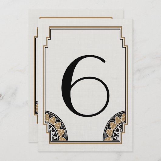Numéro de table 6 en or Art Déco (Devant / Derrière)