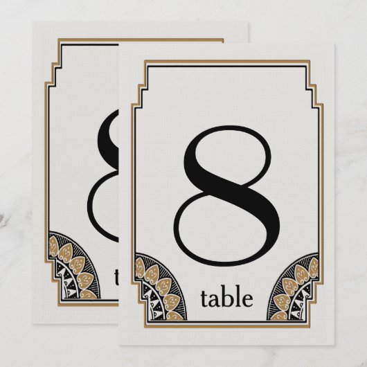 Numéro de table 8 en or Art Déco (Devant / Derrière)