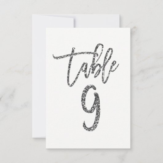 Numéro de table 9 à paillettes argentées écriture (Devant)