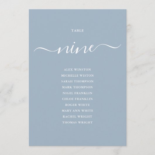 Numéro de table 9 graphique de placement en écritu (Devant)