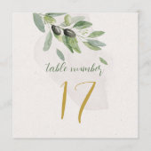 Numéro de table à branche d'olive rustique aquarel (Devant)
