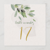 Numéro de table à branche d'olive rustique aquarel (Dos)
