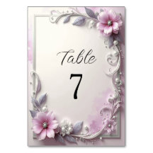 Numéro de table à cadre floral rose