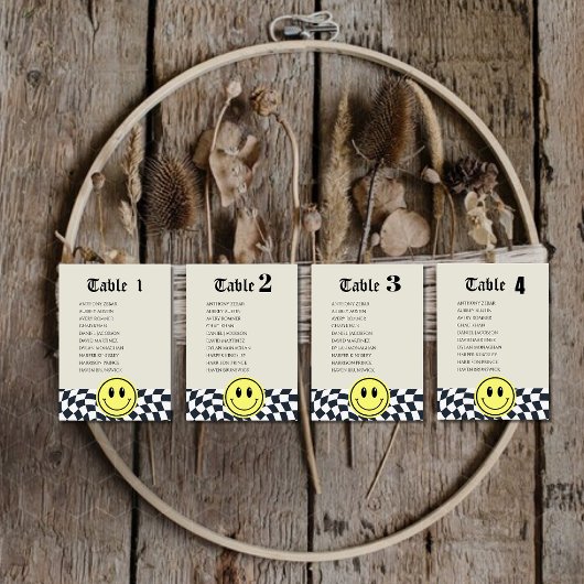 Numéro de table à carreaux noir et blanc rétro