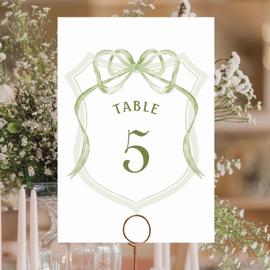 Numéro de table à crête de ruban vert sauge