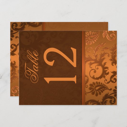 Numéro de table à deux côtés Brown et Damas en cui (Devant / Derrière)