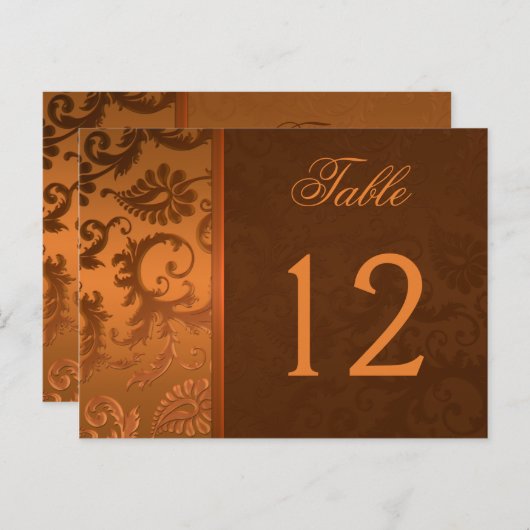 Numéro de table à deux côtés Brown et Damas en cui (Devant / Derrière)