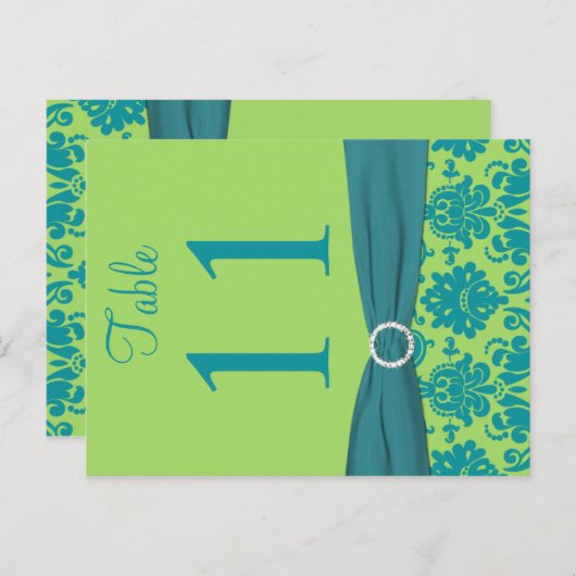 Numéro de table à deux côtés vert et turquoise (Devant / Derrière)
