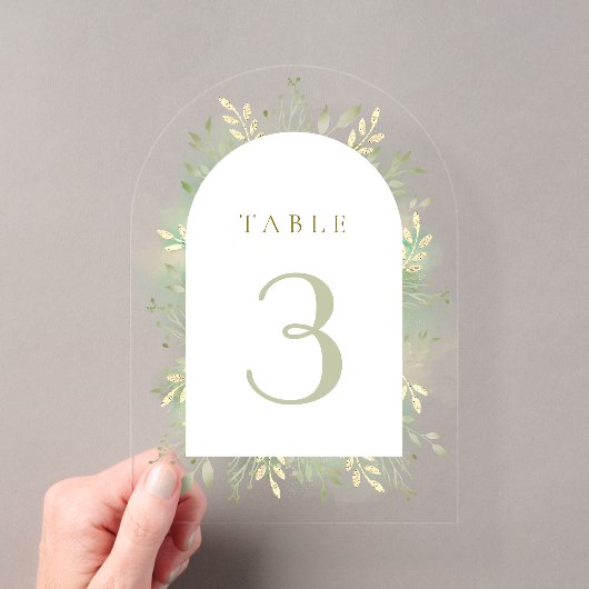 numéro de table à feuillage aquarelle verte (In situ (ordinateur de poche))