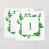 Numéro de table à feuillage vert. Mariage verdure (Devant / Derrière)