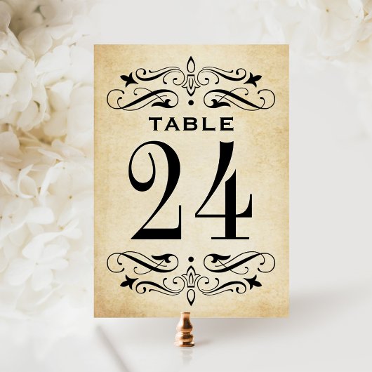 Numéro de table à flourish en parchemin rustique v