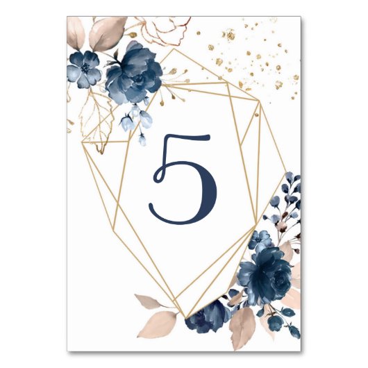 Numéro de table à l'aquarelle bleu marine florale (Par défaut)