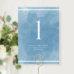 Numéro de table à l'aquarelle bleue élégant et sim