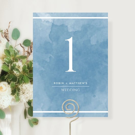 Numéro de table à l'aquarelle bleue élégant et sim