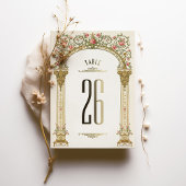 Numéro de table à l'arche dorée ornée et roses ros