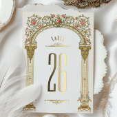 Numéro de table à l'arche dorée ornée et roses ros