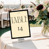 Numéro de table à monogramme crème noir élégant se