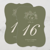 Numéro de table à monogramme en olivier-sage décou (Devant / Derrière)