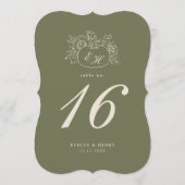 Numéro de table à monogramme en olivier-sage décou (Dos)