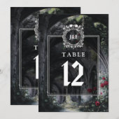Numéro de table à monogramme floral de ruines goth (Devant / Derrière)