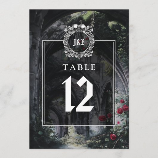 Numéro de table à monogramme floral de ruines goth (Devant)
