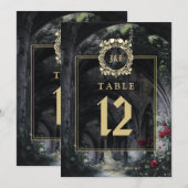 Numéro de table à monogramme floral de ruines goth (Devant / Derrière)