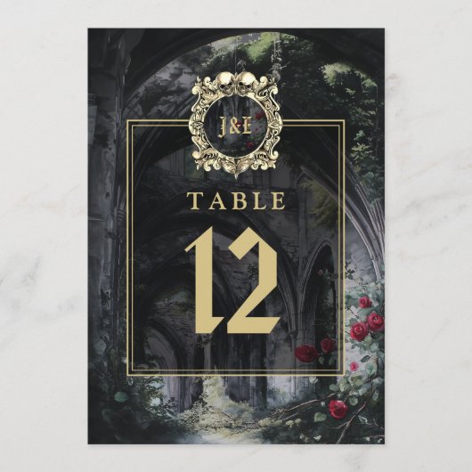 Numéro de table à monogramme floral de ruines goth (Devant)