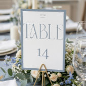 Numéro de table à monogramme gris bleu serif éléga