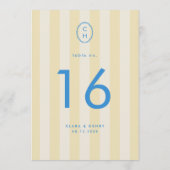 Numéro de table à monogramme rayé jaune beurre (Dos)
