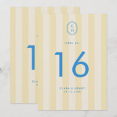 Numéro de table à monogramme rayé jaune beurre (Devant / Derrière)