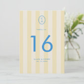 Numéro de table à monogramme rayé jaune beurre (Debout devant)