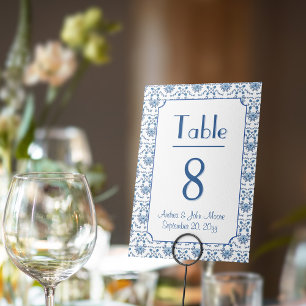 Numéro de table à motif bleu de Delft en style chi