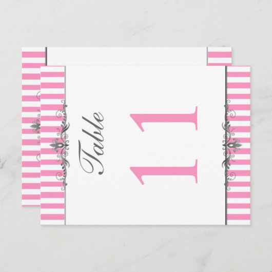 Numéro de table à rayures deux faces rose et blanc (Devant / Derrière)