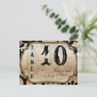 Numéro de table à tourbillons en damas noir et or