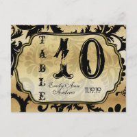 Numéro de table à tourbillons en damas noir et or