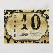 Numéro de table à tourbillons en damas or et noir (Devant)